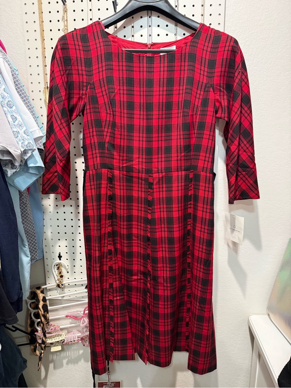Liz Claiborne Red and Black Plaid Midi Dress